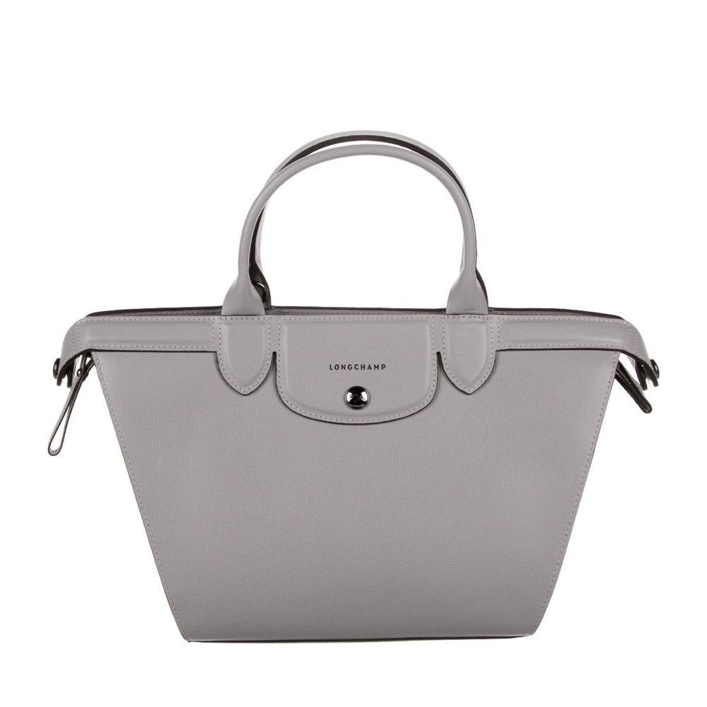 NWOT Longchamp Le Pliage Medium Heritage Satchel Gray with Gunmetal Hardware